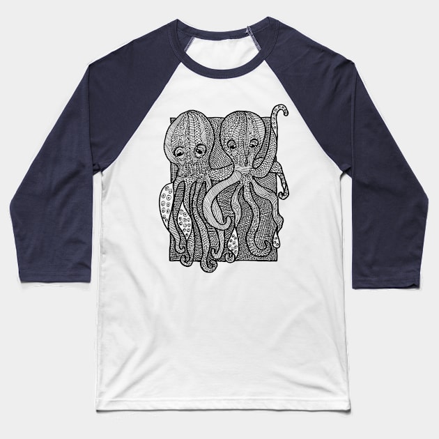 Octopus twins Baseball T-Shirt by Puddle Lane Art